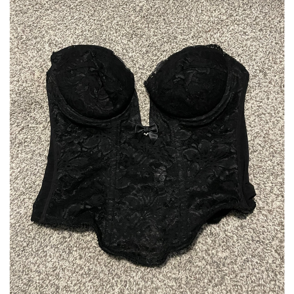 Vintage Womens Bustier Corset Size 34B Black Floral Lace Boudoir Pinup Gothic